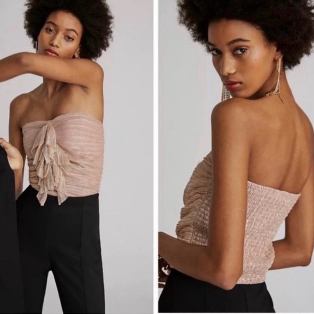 Anthropologie Maeve Ruffle Metallic Tube Top